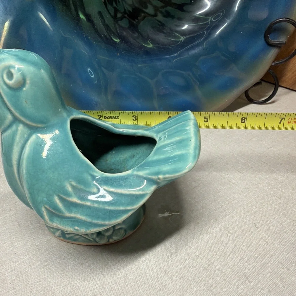 Vintage McCoy Singing Bird Planter Turquoise Blue 4.5x4.5 🐦🪺